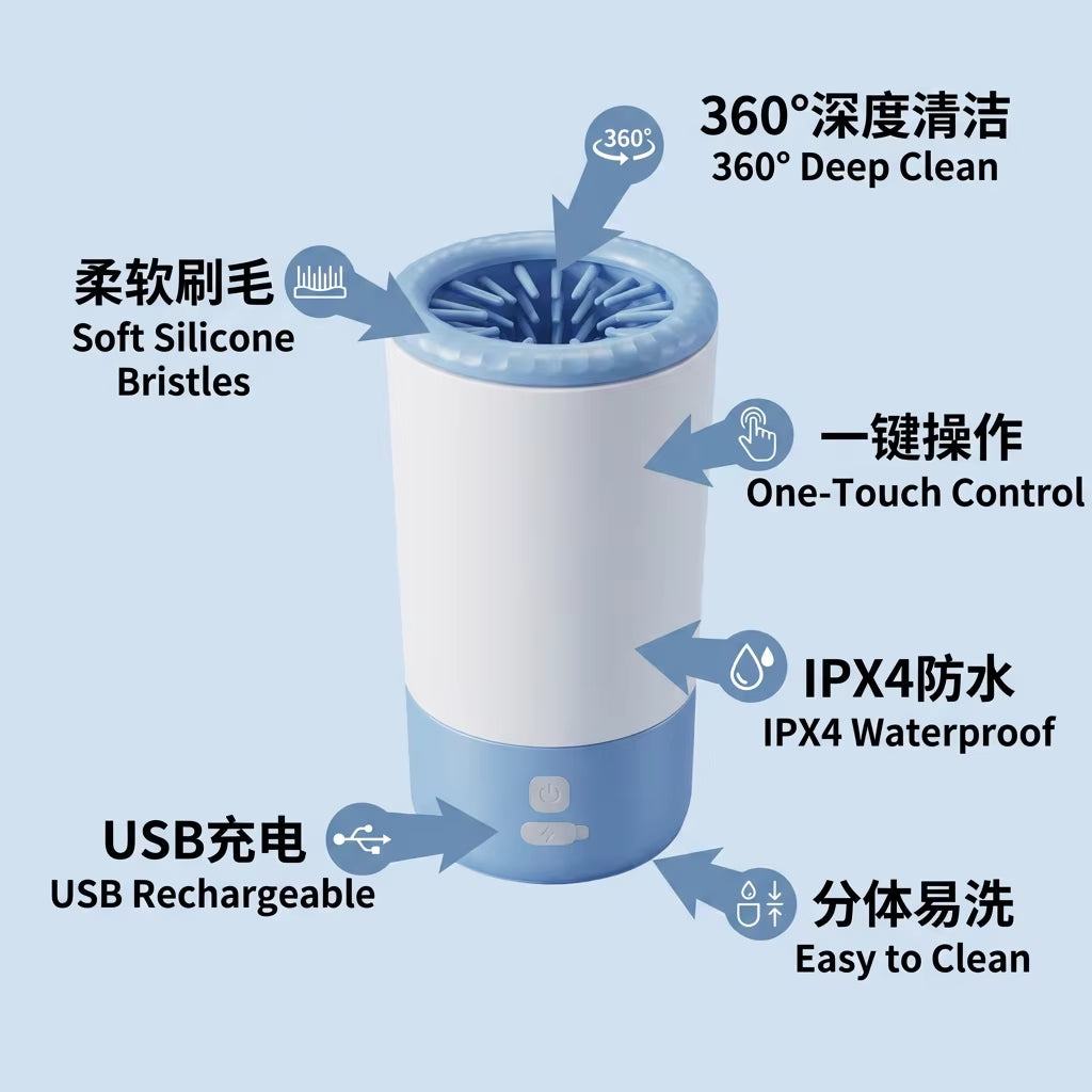 Electric Pet Paw Cleaner Automatic Dog Foot Washing Machine Portable USB-C Rechargeable Waterproof Cat Paw Washer Silicone Brush